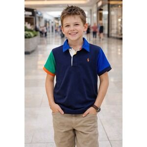 Polo Ralph Lauren Boys Colorblock 67 Polo Size 7 Stretch Mesh Short Sleeve